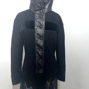 Save The Queen black wool coat with embroidered border